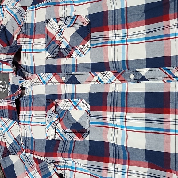 BKE PLAID SLIM FIT PEARL SNAP-BUTTON SHORT SLEEVE BUTTON-DOWN SHIRT LARGE - Picture 4 of 13